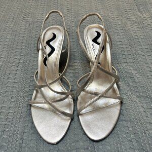 Nina Velta Silver Strappy Heels, Size 7.5 M